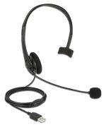 DELOCK headphones με μικρόφωνο 27177, mono, USB, volume control, μαύρα