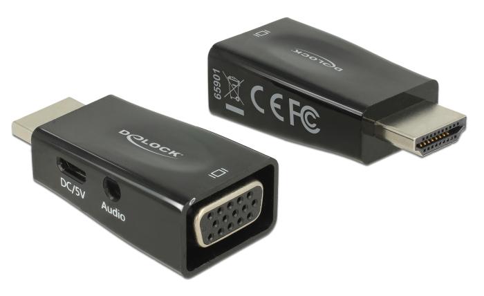 65901 DELOCK αντάπτορας HDMI σε VGA 65901 με 3.5mm, 1080p/60Hz, μαύρος - Image 1