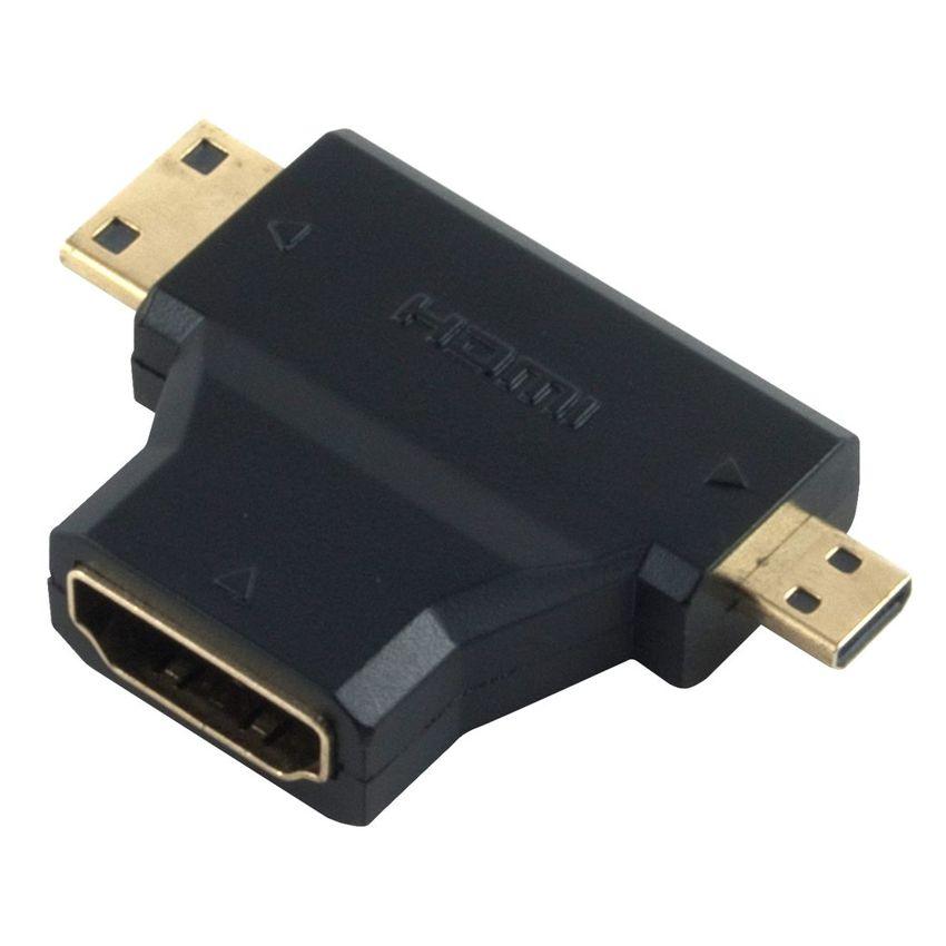 ADA-H004 POWERTECH αντάπτορας HDMI σε Mini HDMI & Micro HDMI ADA-H004, μαύρος - Image 1