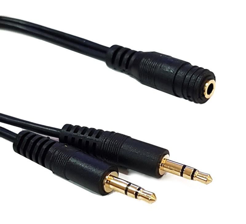CAB-J028 POWERTECH καλώδιο 3.5mm σε 2x 3.5mm CAB-J028, 0.20m, μαύρο - Image 1