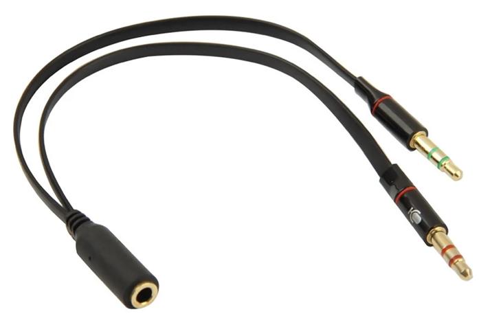 CAB-J047 POWERTECH καλώδιο 2x 3.5mm σε 3.5mm θηλυκό CAB-J047, 0.2m, μαύρο - Image 1