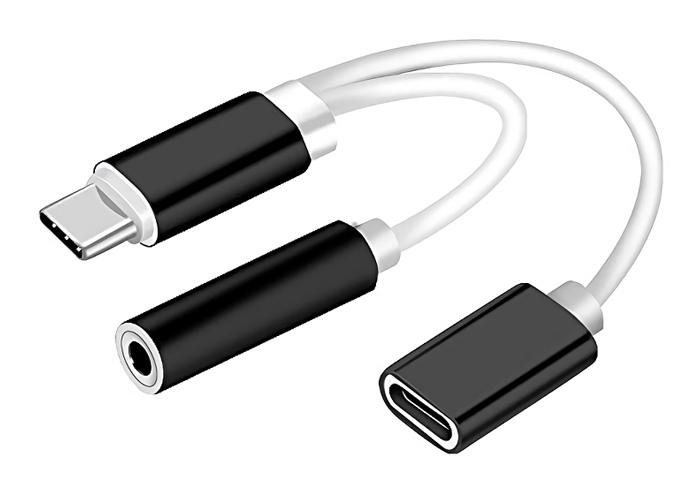CAB-UC030 POWERTECH αντάπτορας USB-C σε USB-C & 3.5mm θηλυκό CAB-UC030, λευκός - Image 1