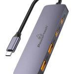 POWERTECH USB hub CAB-UC082, 4x θυρών, 10Gbps, USB-C σύνδεση, γκρι