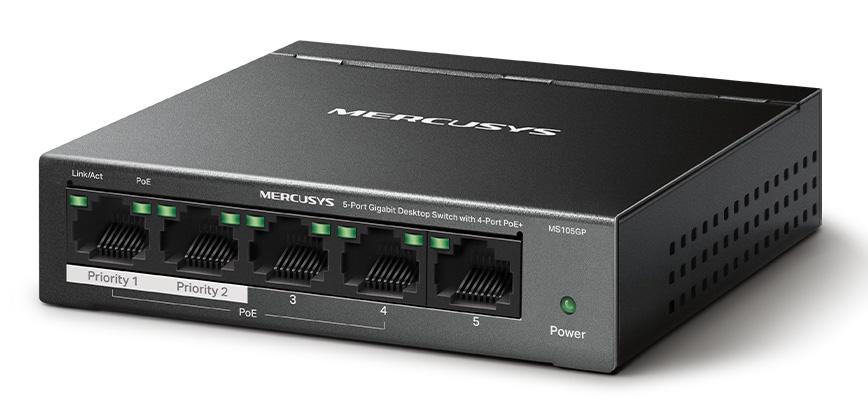 MS105GP MERCUSYS Desktop Switch MS105GP, 5x 10/100/1000 Mbps, PoE+, Ver. 1.0 - Image 1