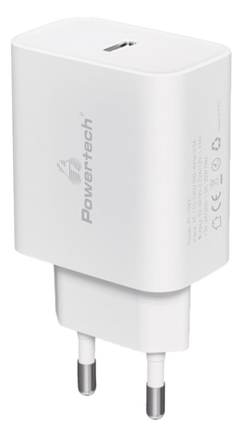 PT-1043 POWERTECH φορτιστής τοίχου PT-1043, USB-C, PD QC3.0, 30W, λευκός - Image 1