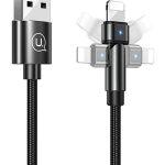 USAMS καλώδιο Lightning σε USB US-SJ476, περιστρεφόμενο, 2.1A, 1m, μαύρο