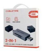 CABLETIME card reader CT-ACSD3-AG, SD/micro SD, USB/USB-C, 5Gbps, γκρι - Image 3