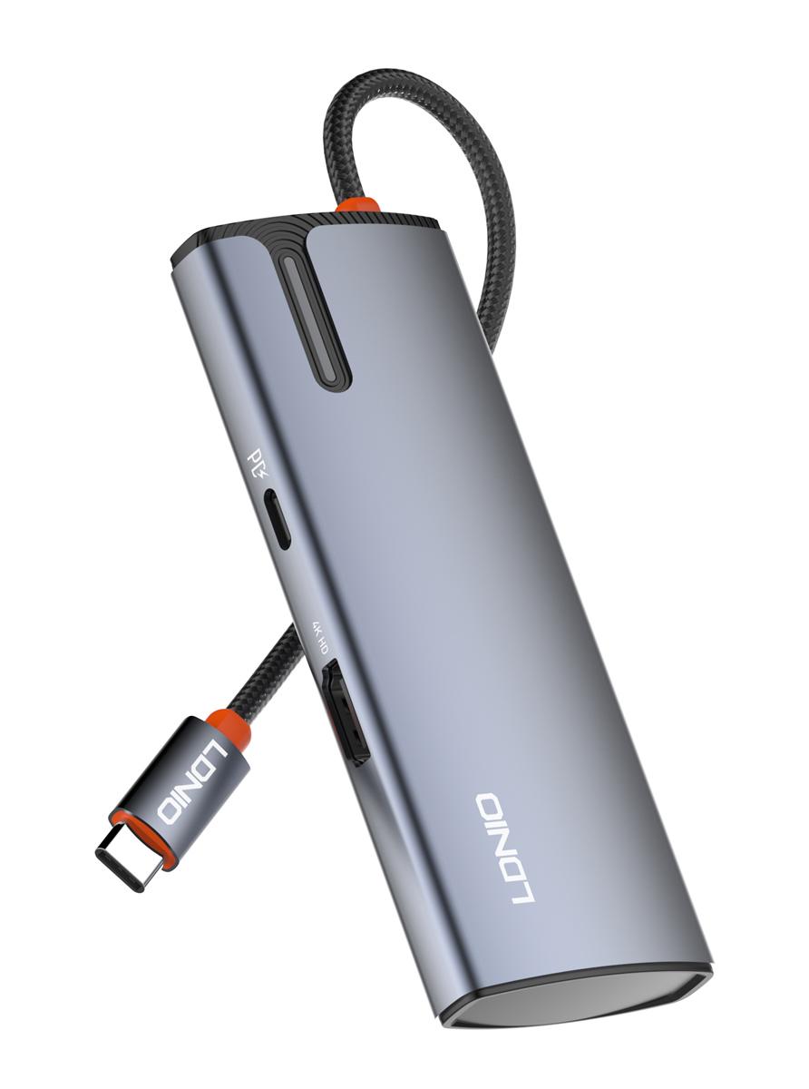 6933138601655 LDNIO docking station DS-15H, 5 θυρών, USB-C σύνδεση, 4K, 100W PD, γκρι - Image 1