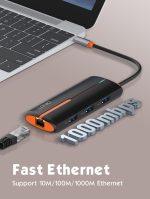 LDNIO USB hub DS-26U με θύρα δικτύου, 6 θυρών, USB-C σύνδεση, 100W PD, λευκό - Image 4