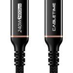 CABLETIME καλώδιο USB-C σε USB-C CT-USB4, 240W, 40Gbps, 8K/60Hz, USB4, 1m, μαύρο