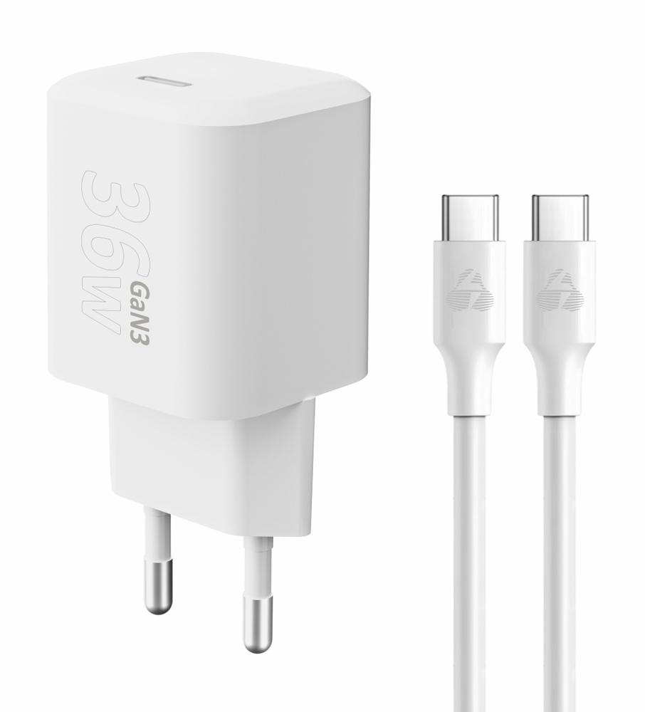 PT-1350 POWERTECH φορτιστής τοίχου PT-1350 με καλώδιο, USB-C, 36W, GaN, λευκός - Image 1