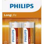 PHILIPS LongLife Zinc chloride μπαταρίες R14L2B/10, R14 1.5V, 2τμχ