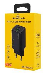 POWERTECH φορτιστής τοίχου PT-1501, USB/USB-C, 65W, GaN, μαύρος - Image 4