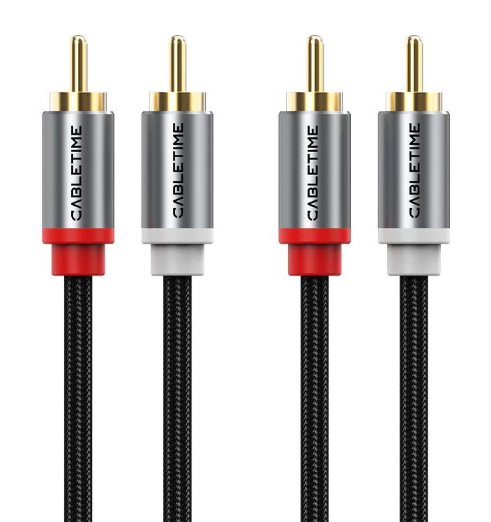 CT-RCA-AG2 CABLETIME καλώδιο ήχου 2x RCA σε 2x RCA CT-RCA, 2m, μαύρο - Image 1