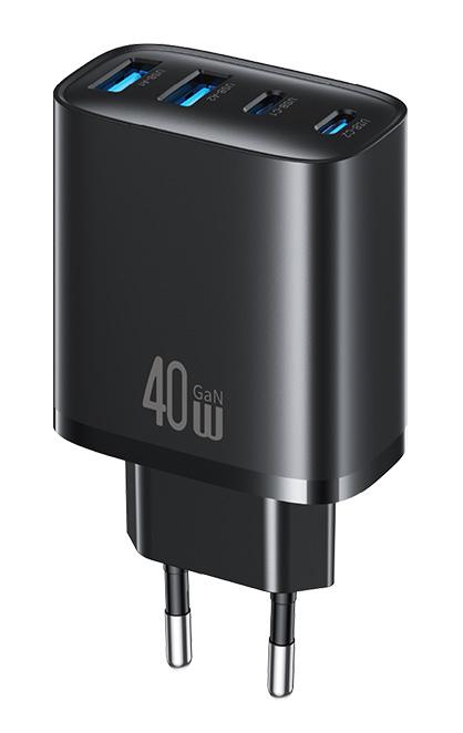 CC330TC01 USAMS φορτιστής τοίχου CC330, 2x USB & 2x USB-C, 40W, GaN, μαύρος - Image 1
