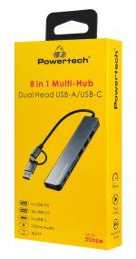 POWERTECH USB hub PTR-0205 με card reader, 8 θυρών, USB & USB-C σύνδεση, γκρι - Image 2