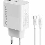 POWERTECH φορτιστής τοίχου PT-1635 με καλώδιο, USB/USB-C, 20W, λευκός