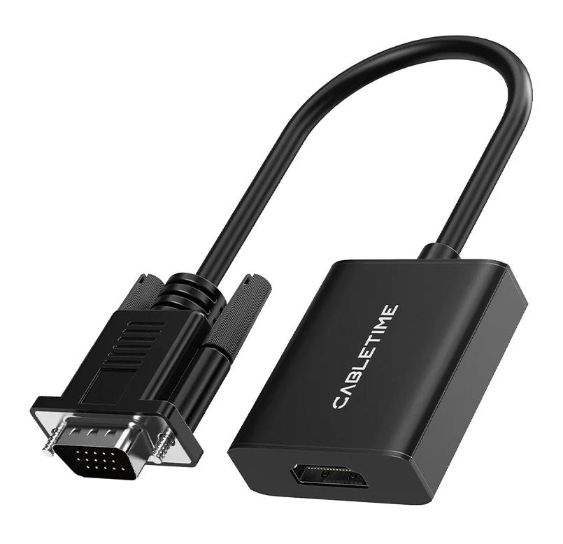 6975285507312 CABLETIME αντάπτορας VGA σε HDMI CT-AV582-VGAH με 3.5mm & micro USB, 1080p/60Hz, μαύρος - Image 1