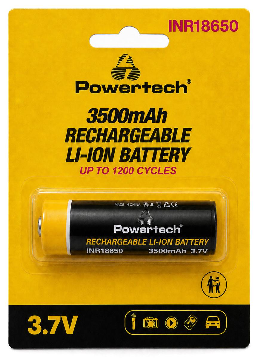 PT-1615 POWERTECH επαναφορτιζόμενη μπαταρία Li-ion INR18650 PT-1615, 3500mAh, 3.7V, button top, 1τμχ - Image 1